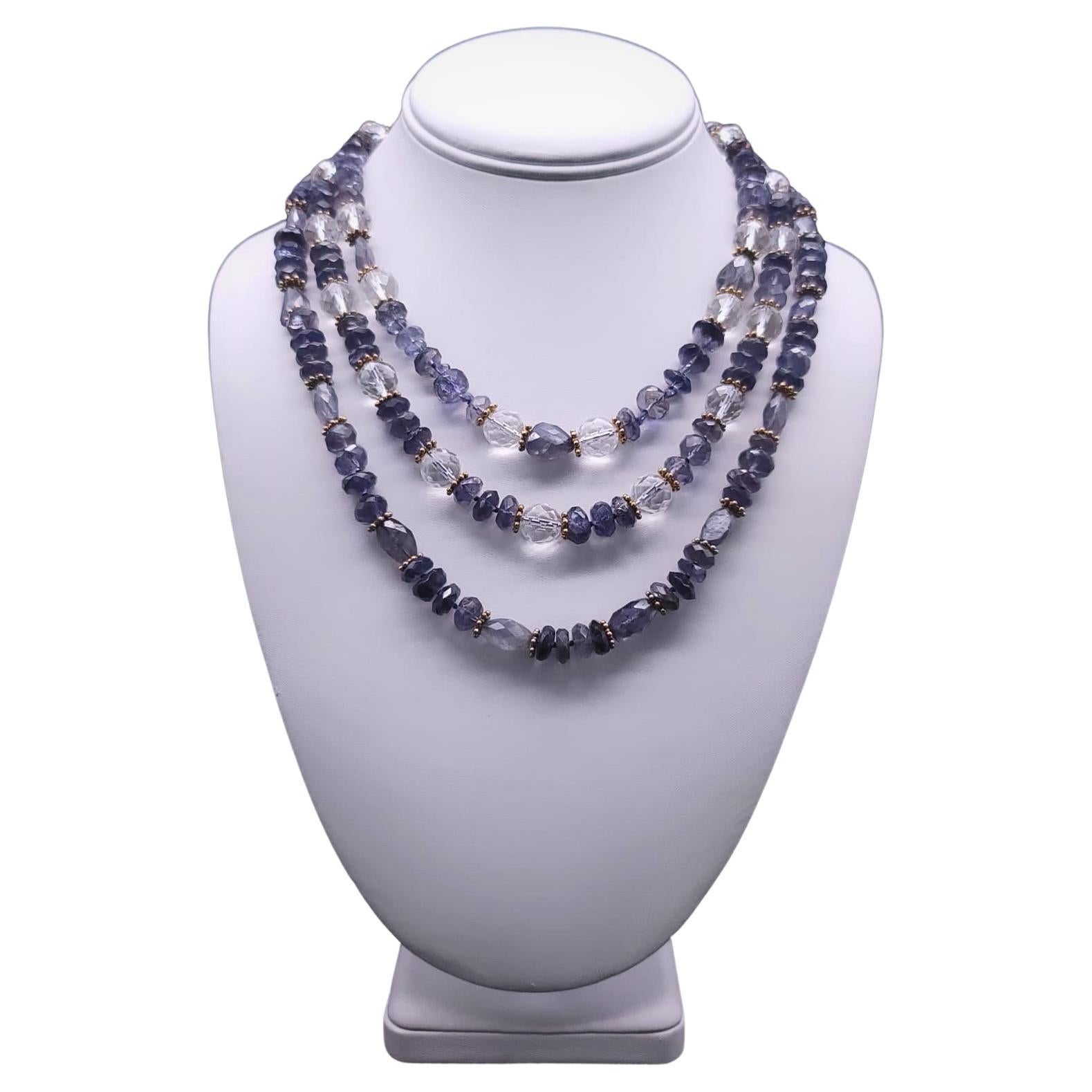 A.Jeschel Faceted Iolite and crystal necklace  For Sale