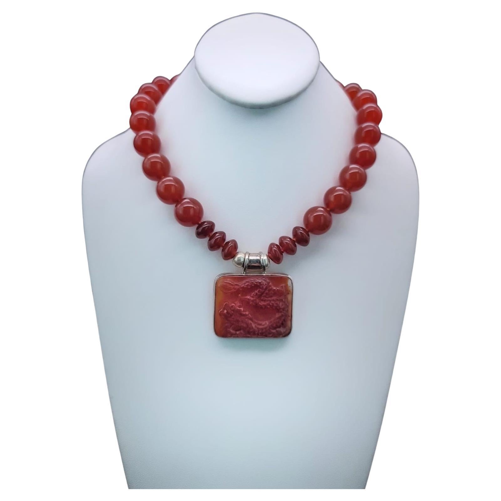 A.Jeschel Powerful Carnelian necklace with a Dragon pendant. For Sale