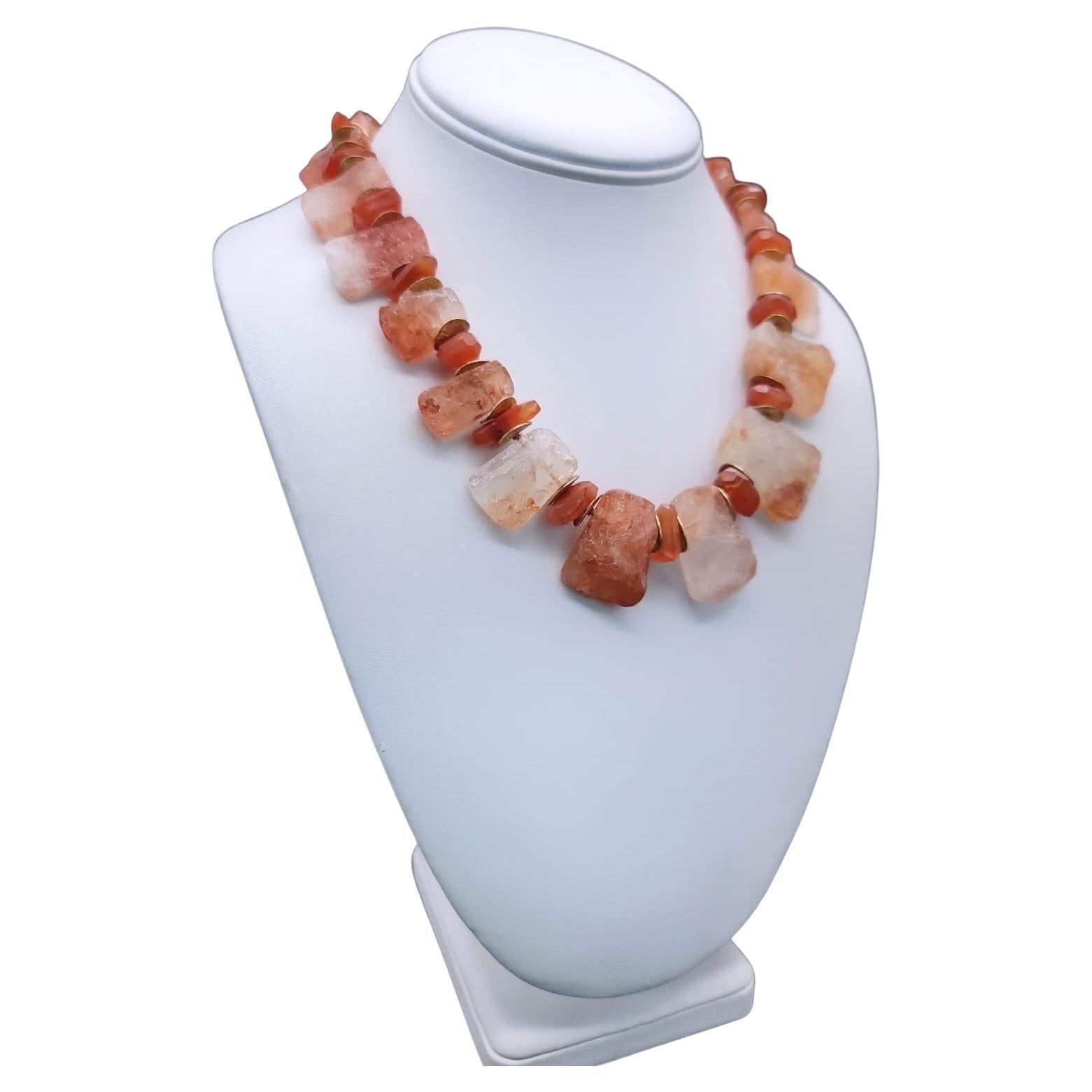 A.Jeschel Sunstone Crystal and Carnelian single strand necklace. For Sale