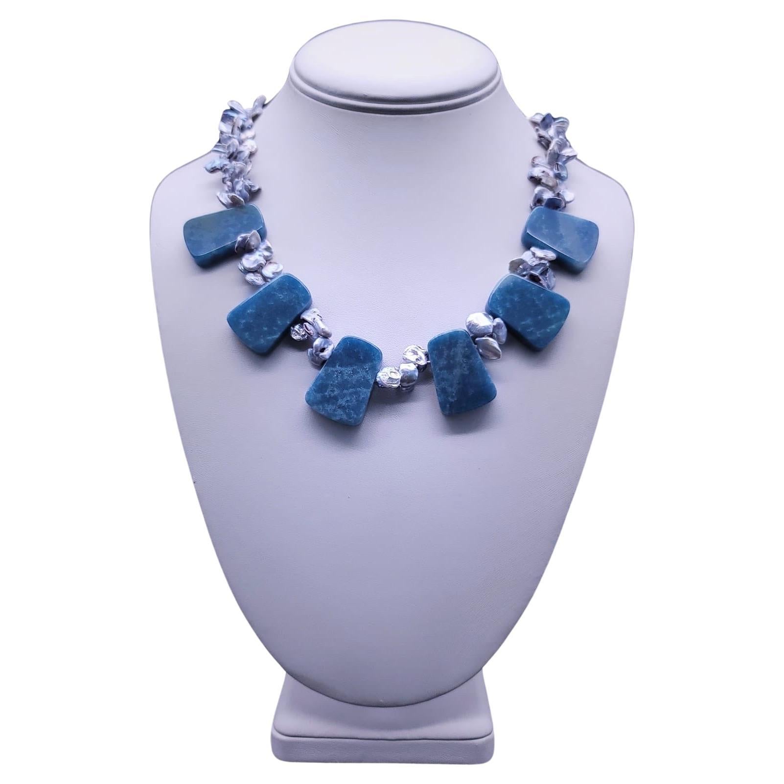 A.Jeschel Havenly Blue Quartz and Baroque Pearl necklace. For Sale