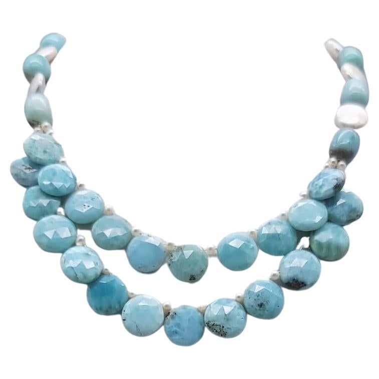 A.Jeschel Precious Larimar and Pearl Necklace. For Sale