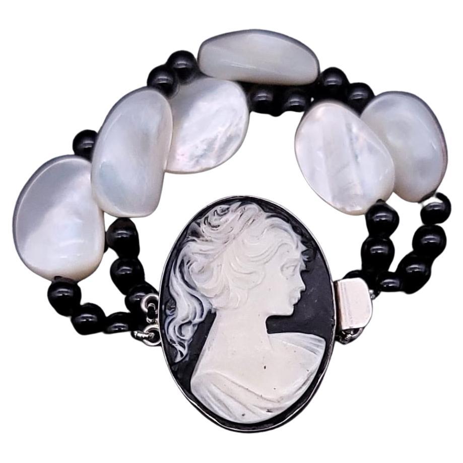 A.Jeschel Statement onyx bracelet with a carved Cameo clasp . For Sale