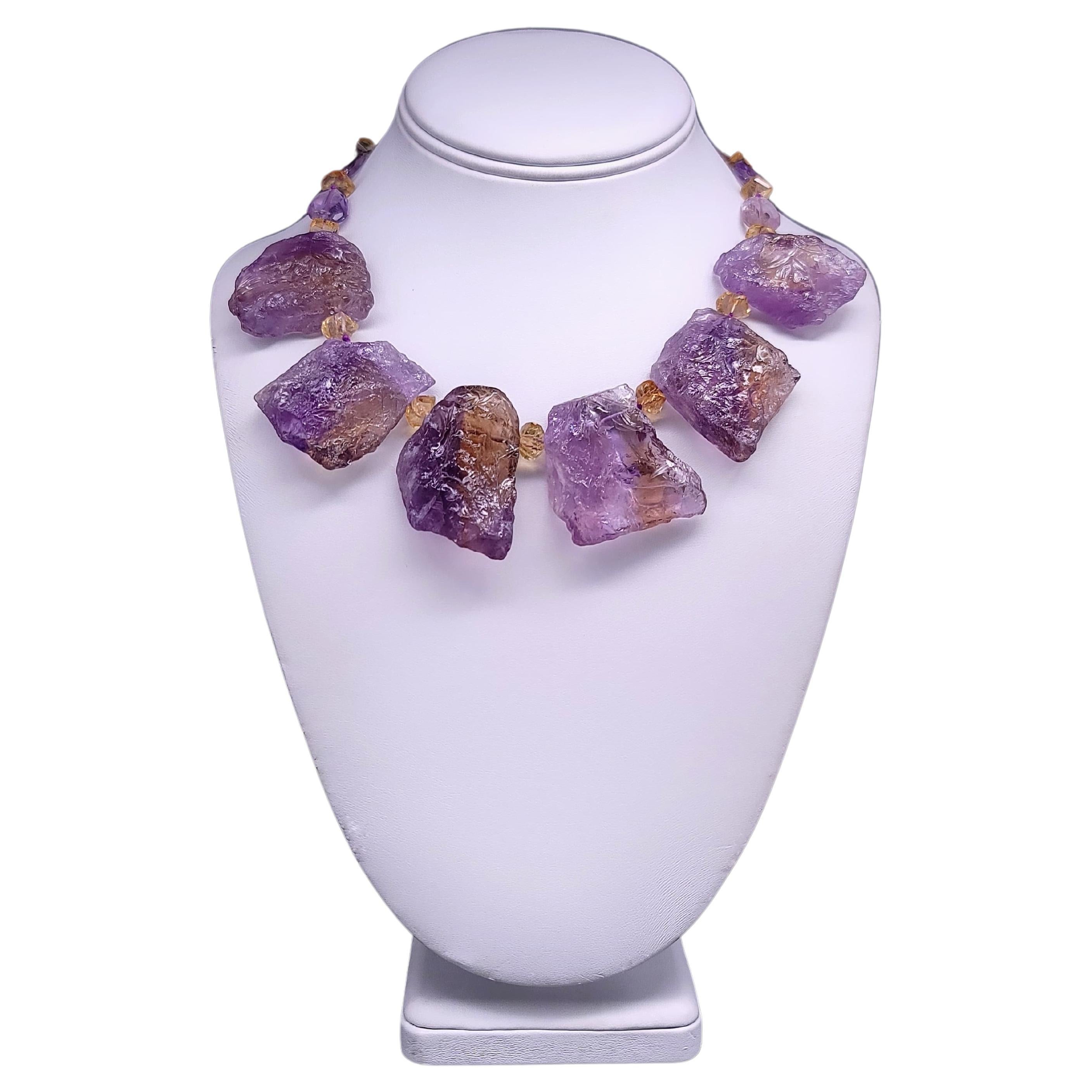 A.Jeschel Dramatic hammered Ametrine plates necklace. For Sale