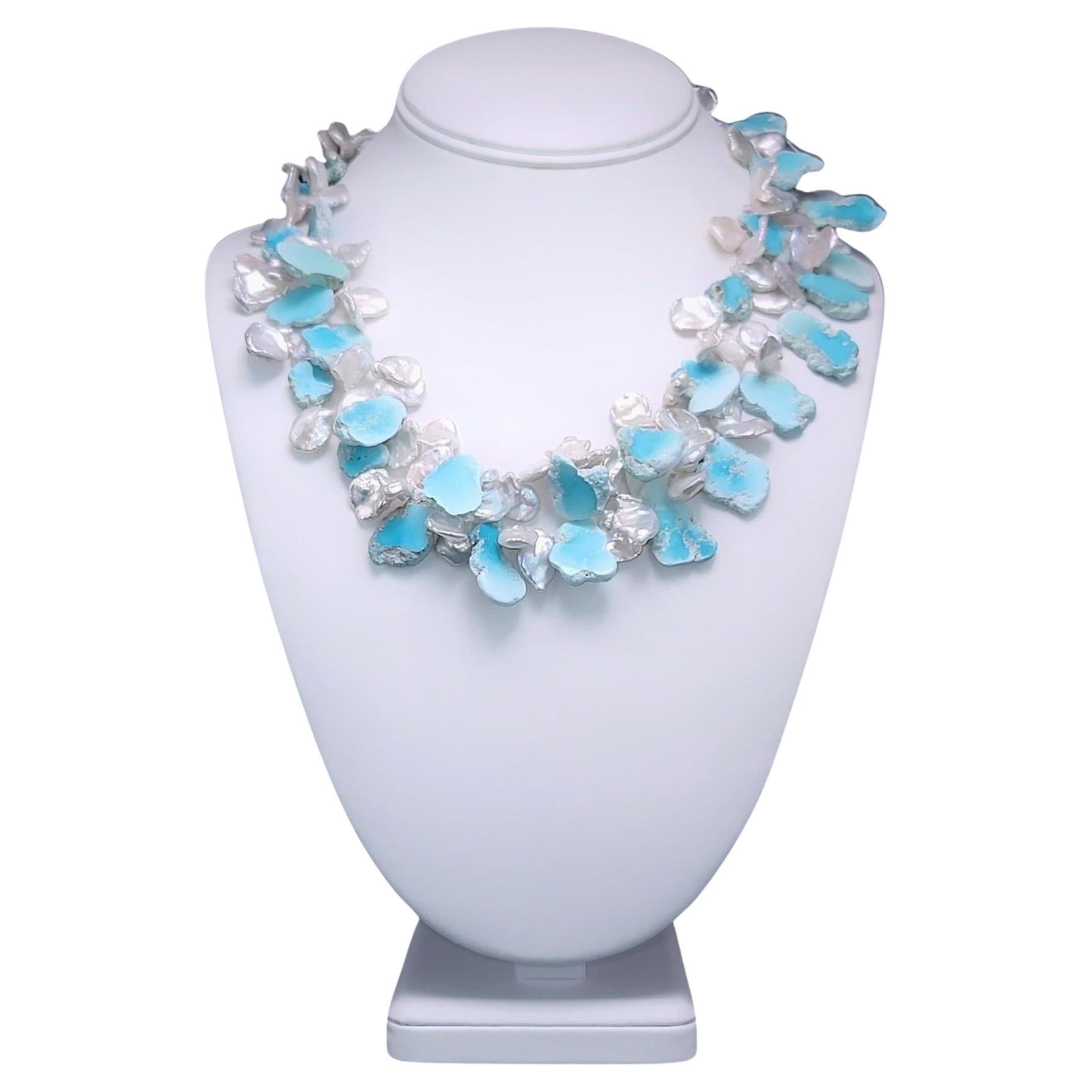 A.Jeschel Turquoise and Keshi Pearls necklace