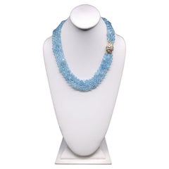 A.Jeschel AAA Aquamarine necklace with a 14k Gold Diamond clasp.
