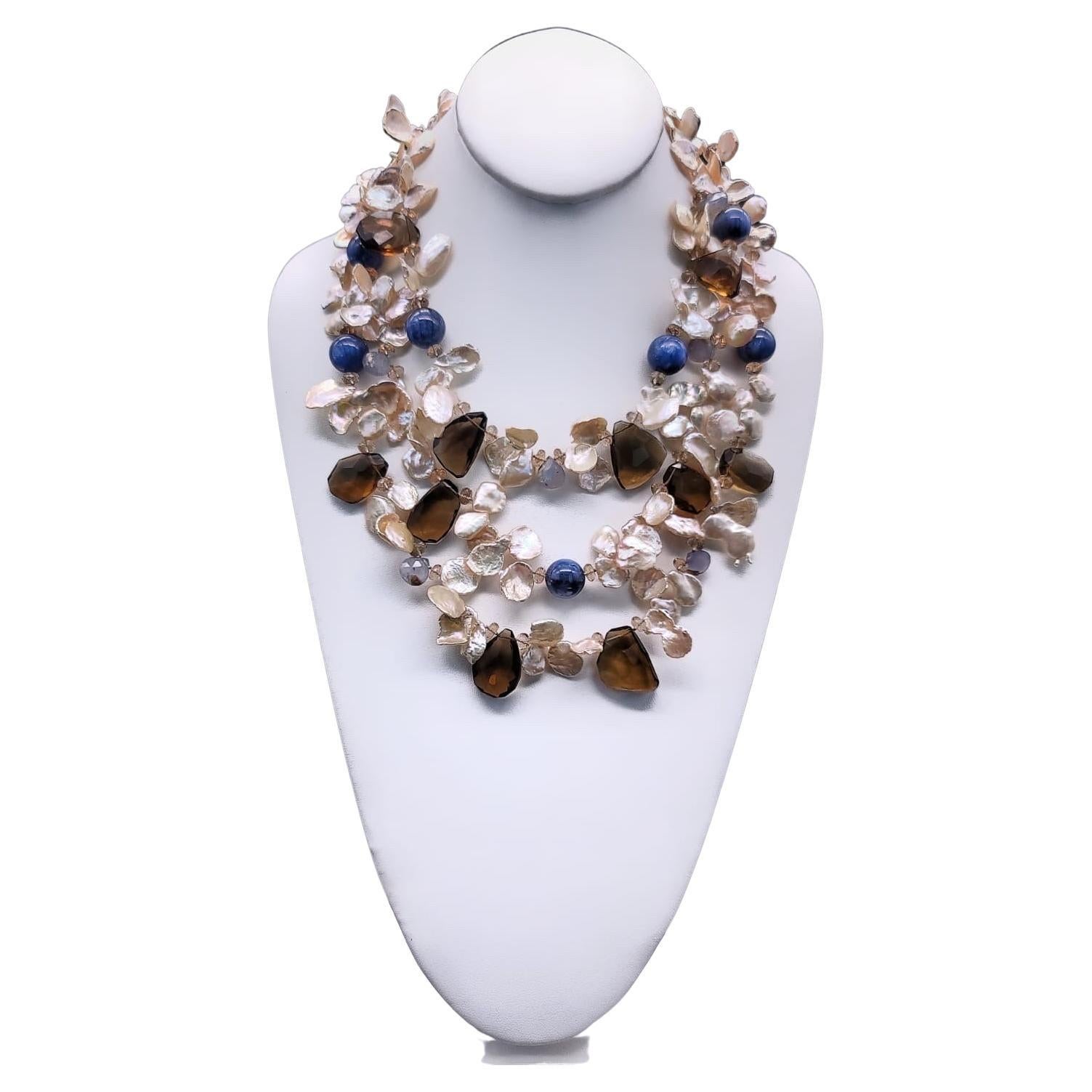 A.Jeschel Three strand Keshi Pearl and assorted gemstone necklace.