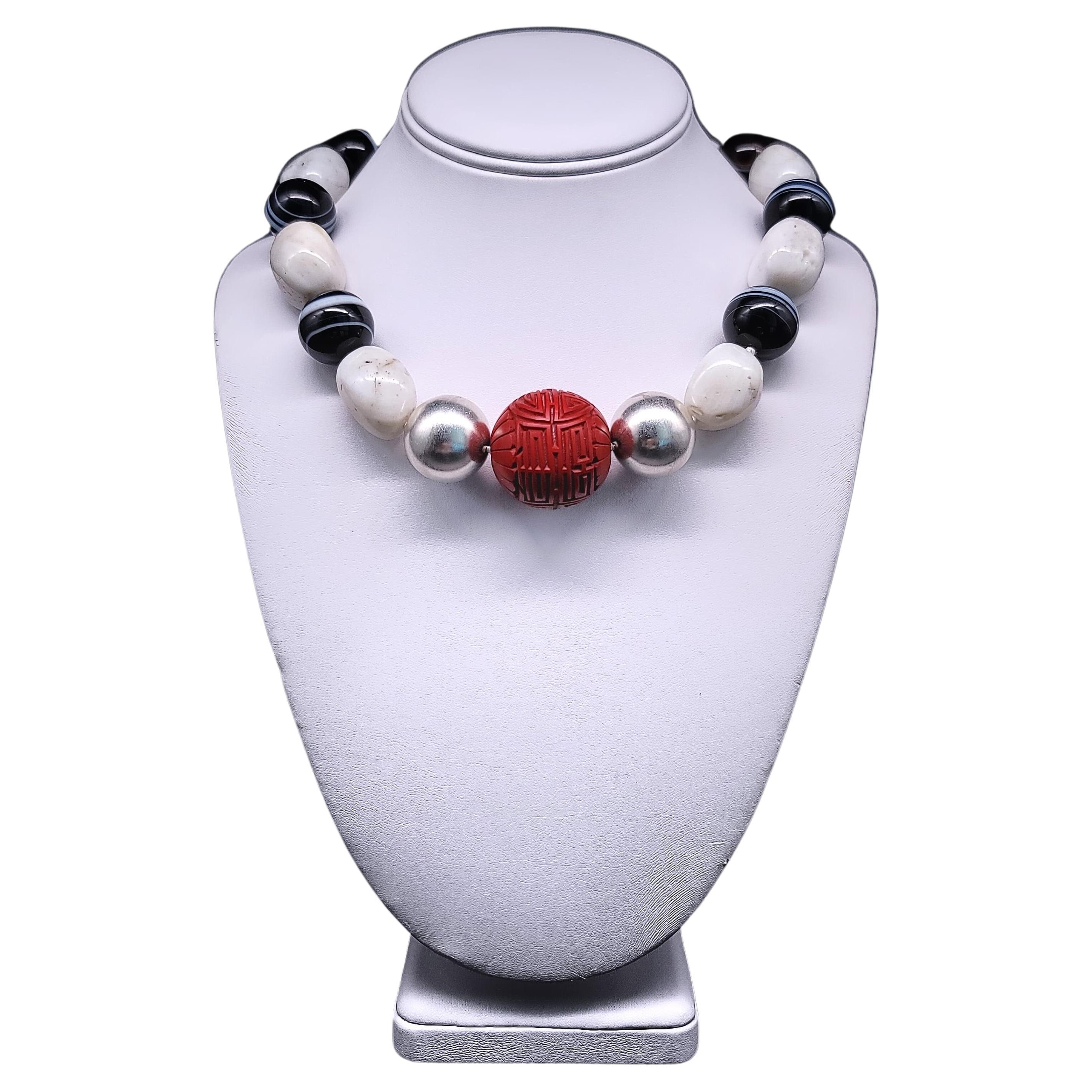 A.Jeschel Dramatic and Bold Agate and Sardonyx bead necklace.