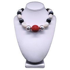 A.Jeschel Dramatic and Bold Agate and Sardonyx bead necklace.