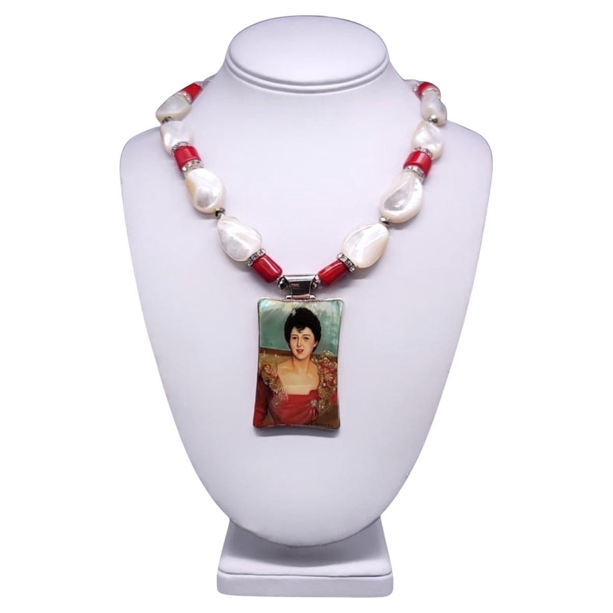 A.Jeschel Mezmerizing Mother of Pearl necklace with an Art-Deco pendant.