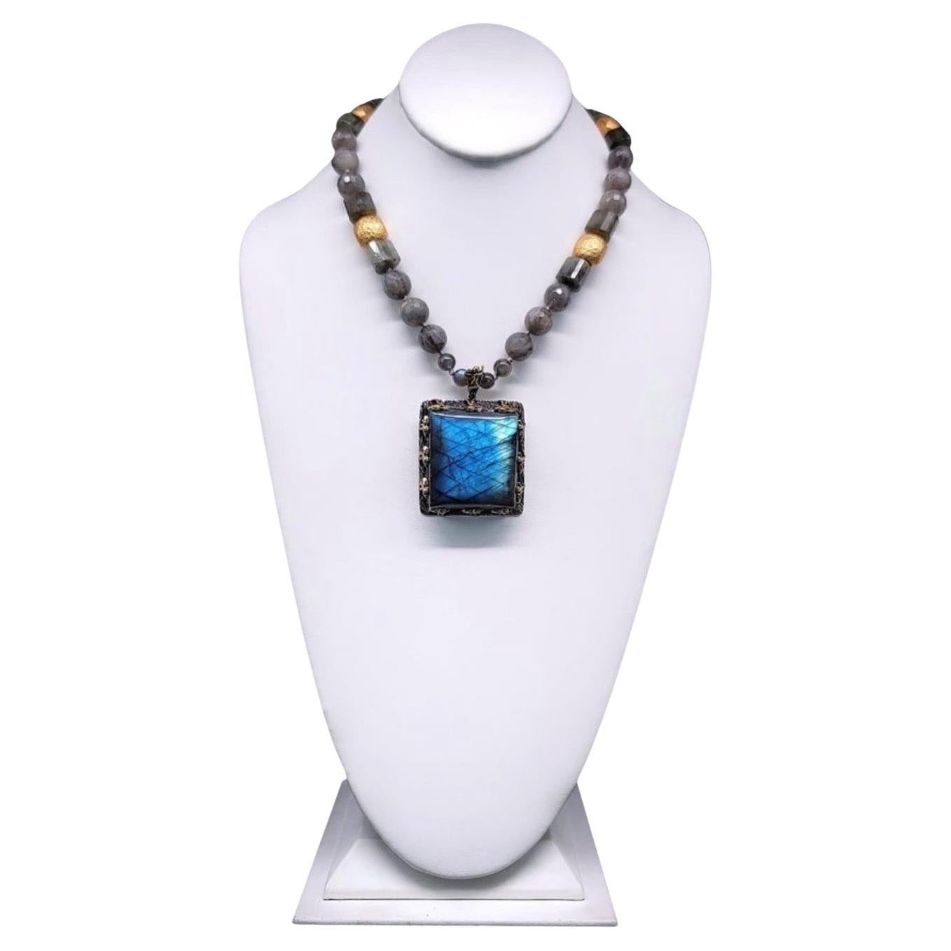 A.Jeschel Brillant Labradorite necklace with a stunning pendant. For Sale