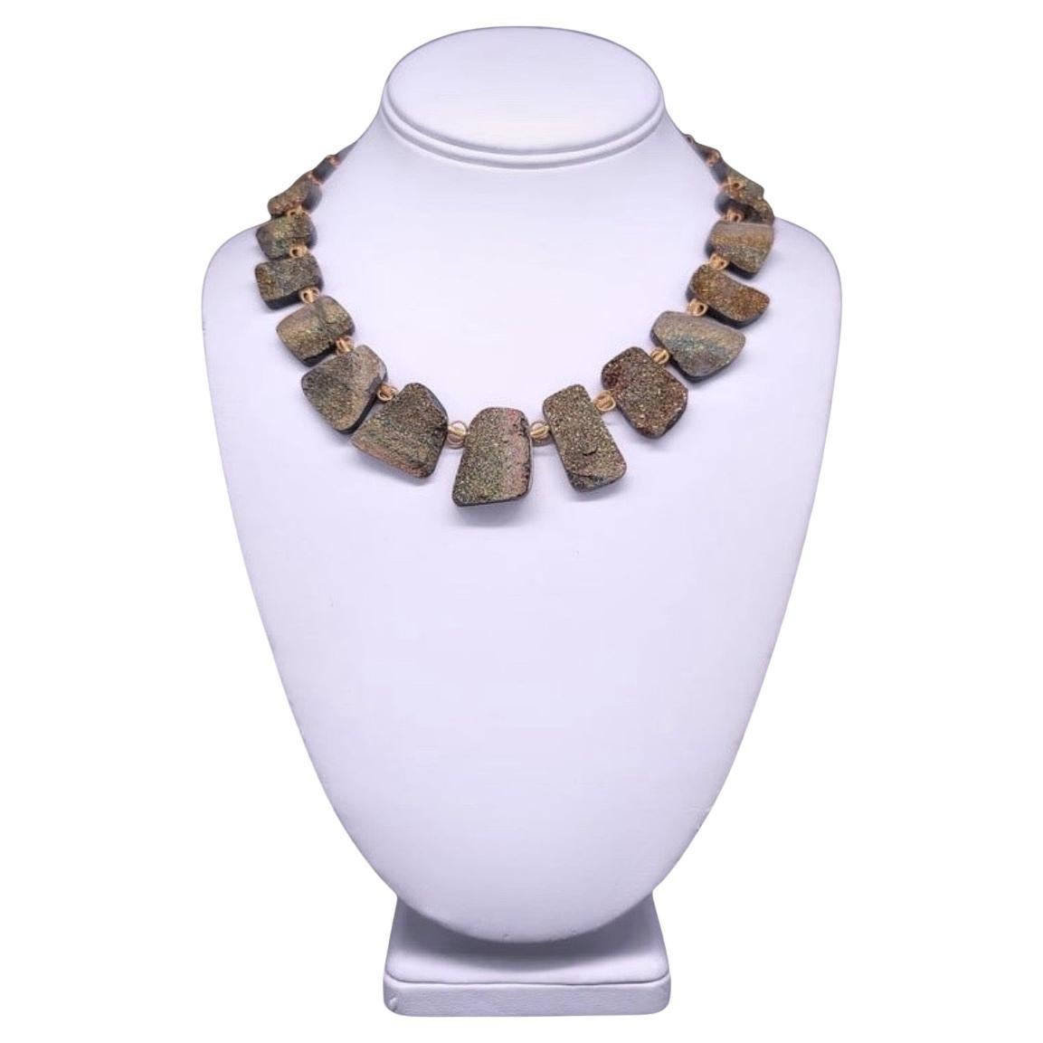 A.Jeschel Rainbow Druzy Pyrite Plates necklace.