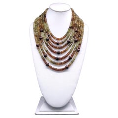 A.Jeschel Stunning Faceted Green and Brown Garnet Multi strand necklace