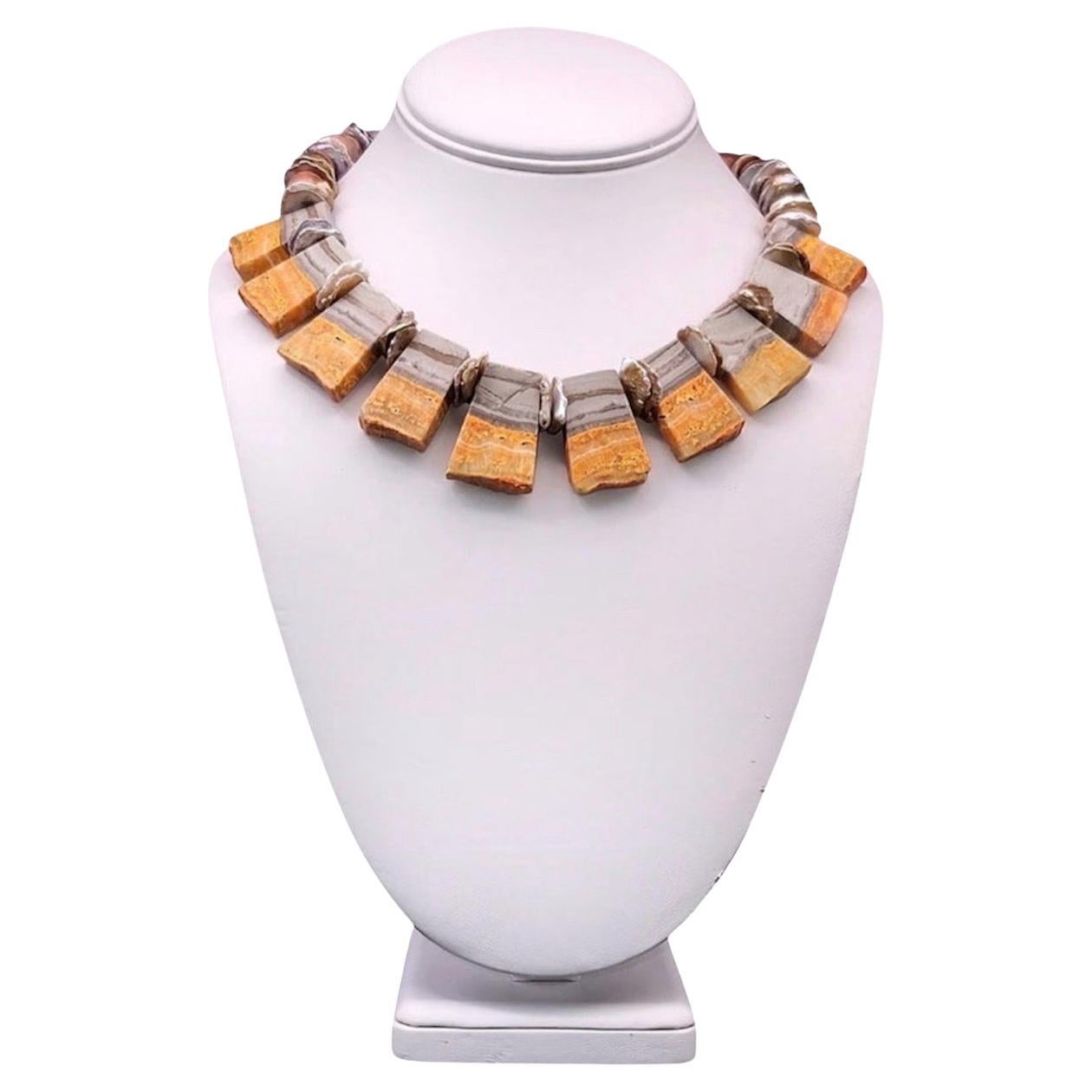 A.Jeschel Bumble Bee Jasper plates and mexican fire Opal necklace For Sale