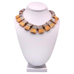 A.Jeschel Bumble Bee Jasper plates and mexican fire Opal necklace