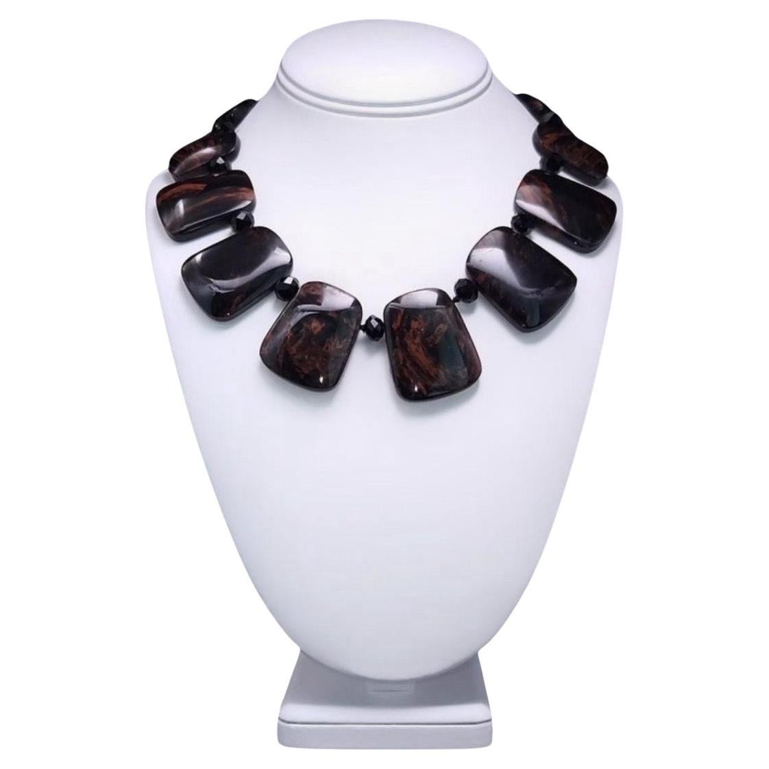 A.Jeschel Mexican Obsidian Plates and Onyx Necklace