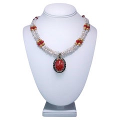 A.Jeschel Faceted Carnelian Pendat Keshi Freshwater Pearls Necklace