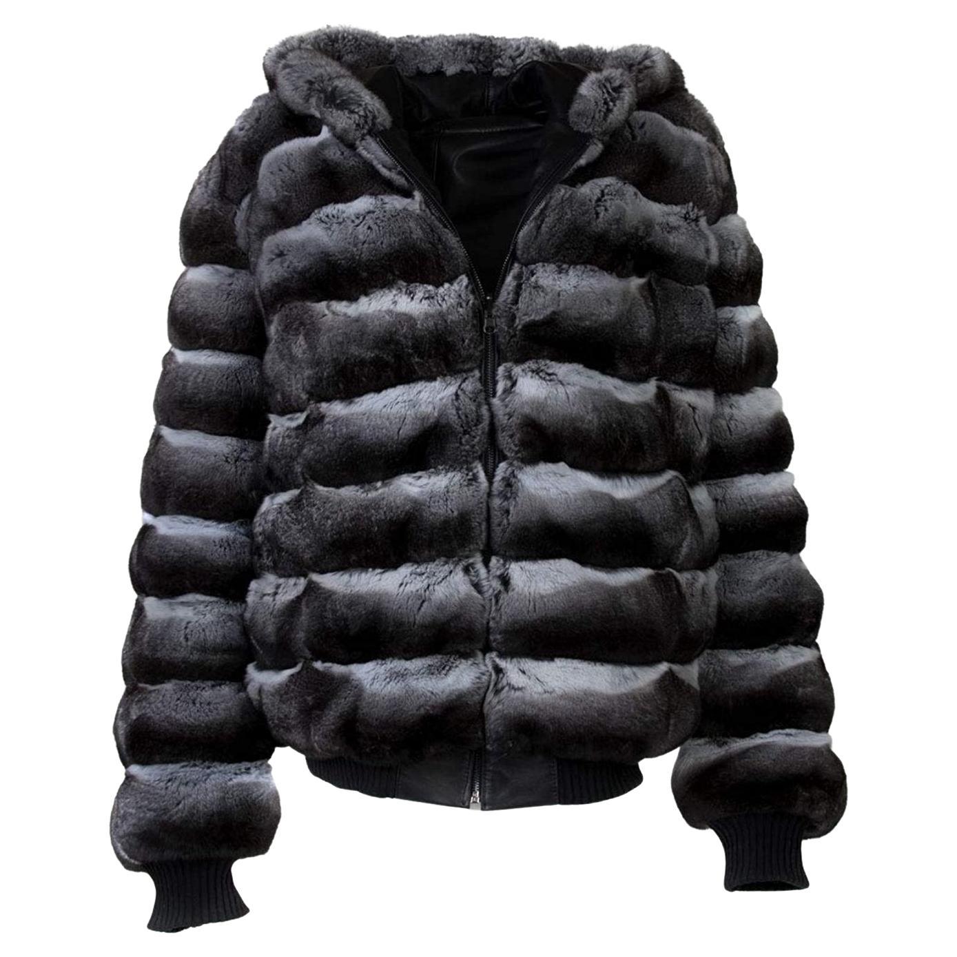 Reversible leather jacket with chinchilla fur linning For Sale
