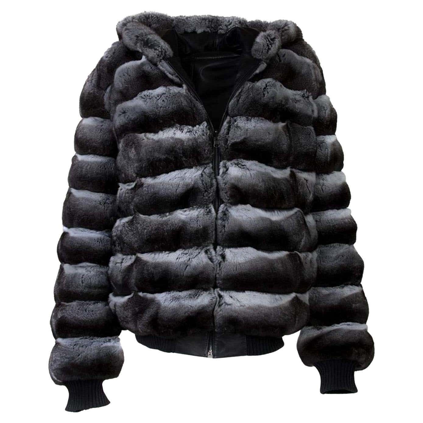 Reversible leather jacket with chinchilla fur linning For Sale at ...