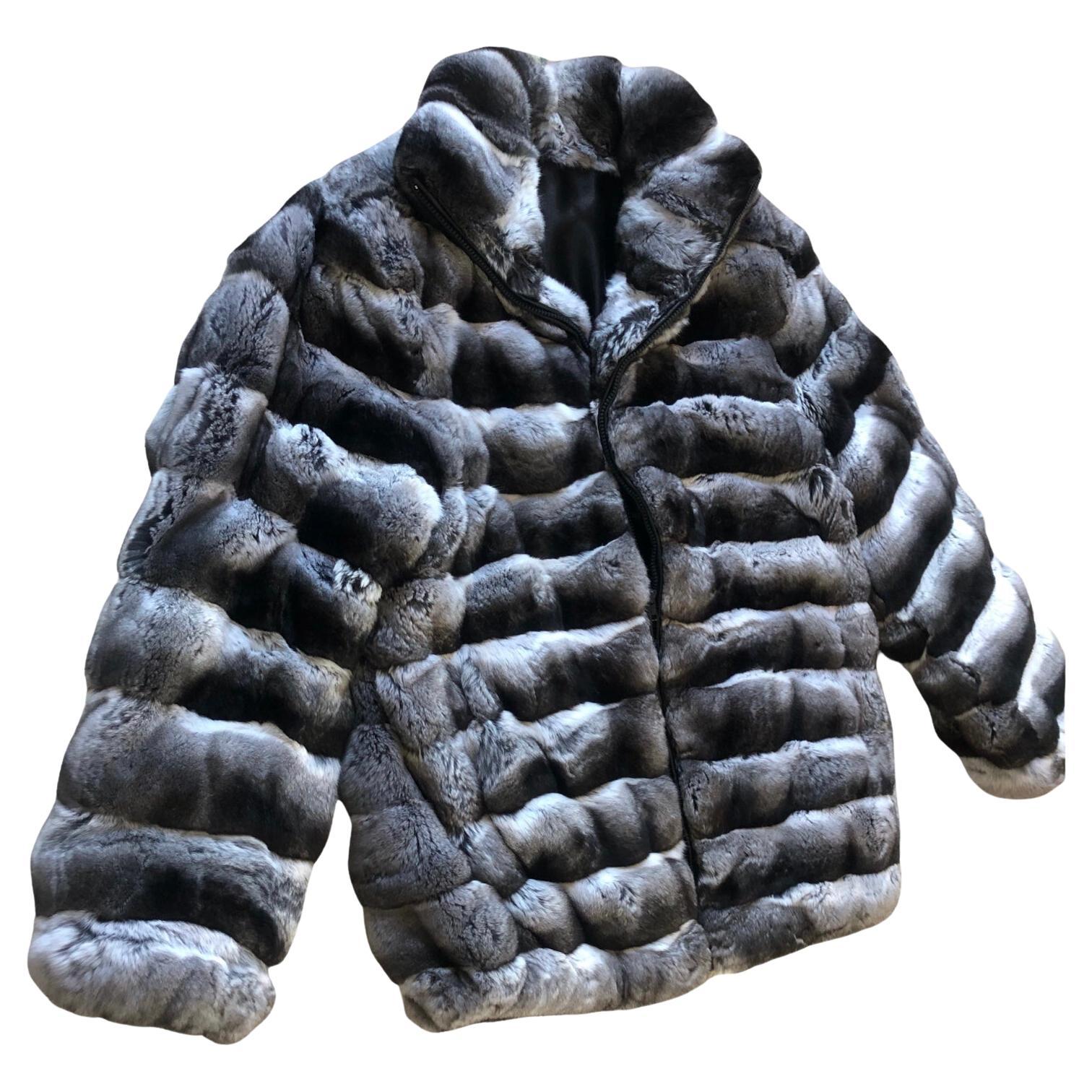 Brand new Unisex Chinchilla fur Fur bomber Coat 44 men's 16 L For Sale