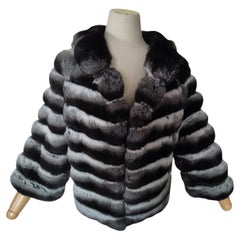 Nuovo raro velluto nero in pelliccia di cincillà taglia 10/M etichetta 13000$ Nuovo raro velluto nero in pelliccia di cincillà taglia 10/M etichetta 13000$