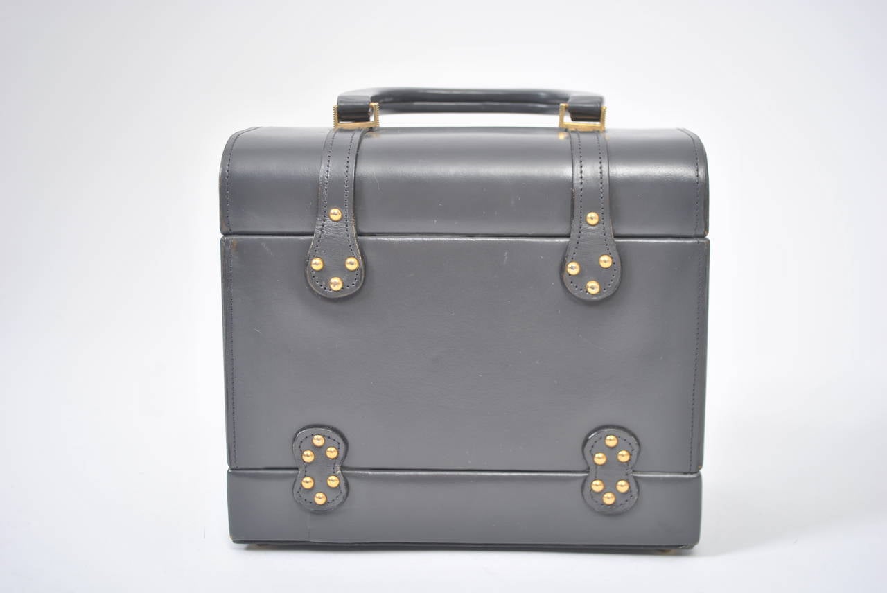 1960s Gray Leather Box Bag 1