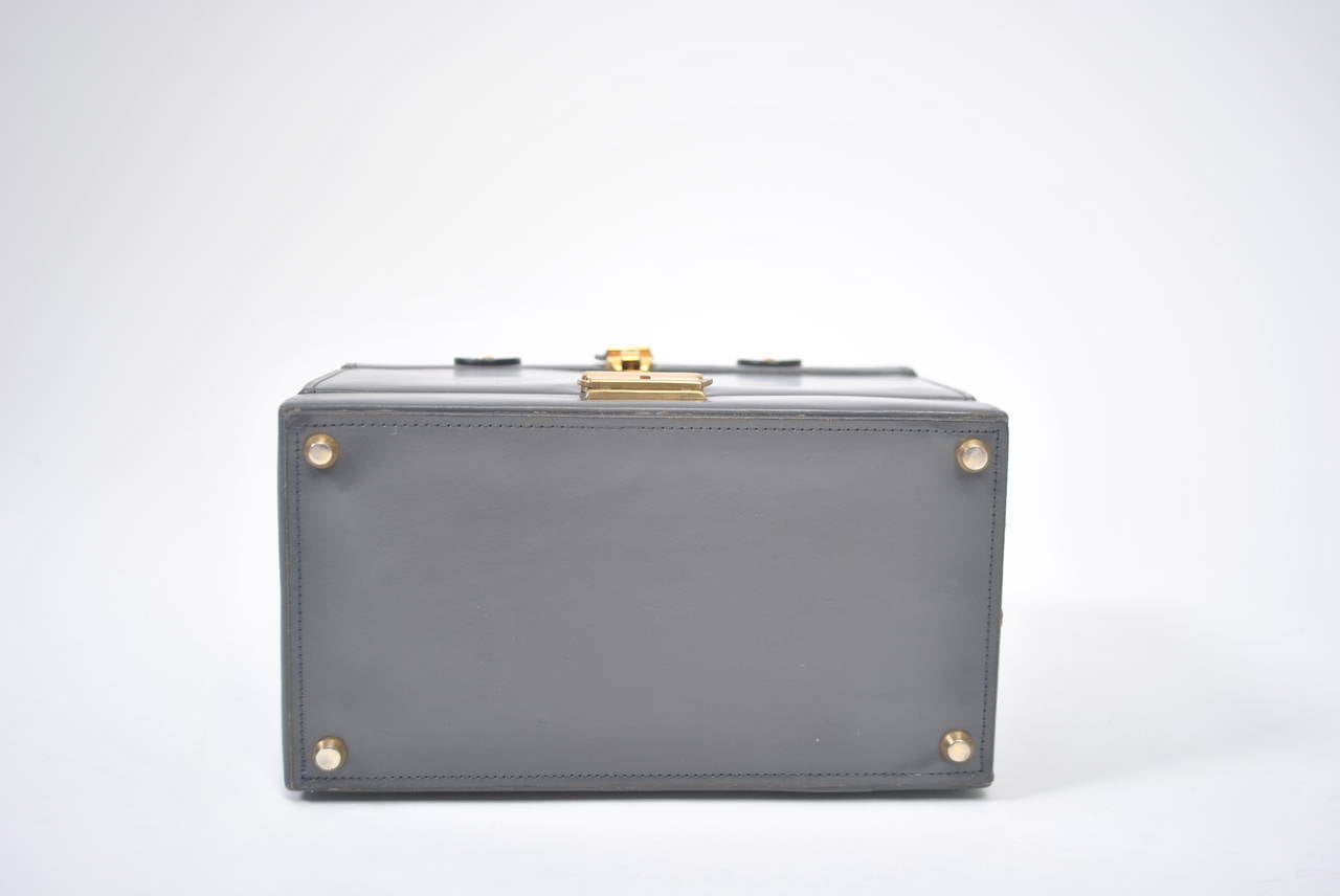 1960s Gray Leather Box Bag 2