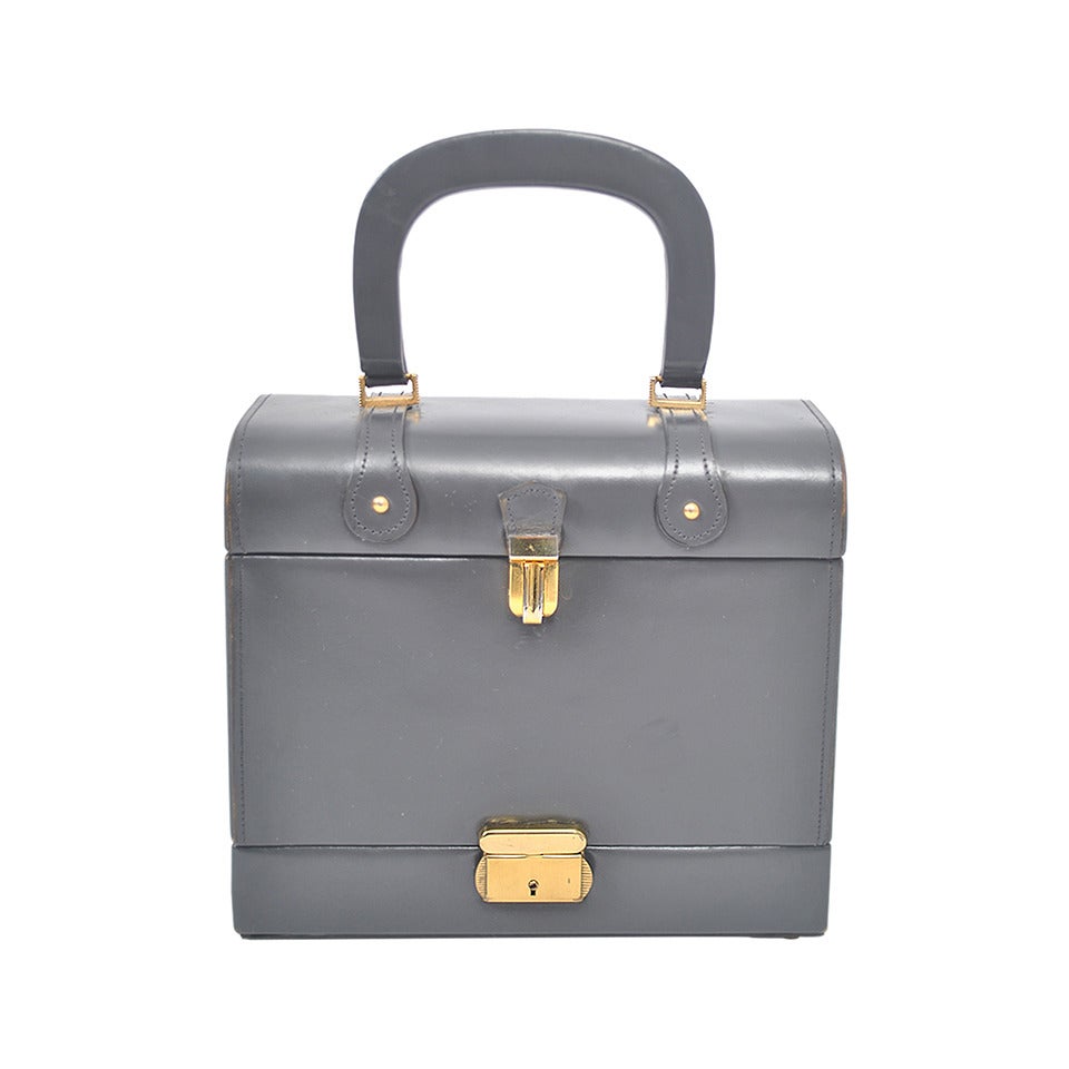 1960s Gray Leather Box Bag