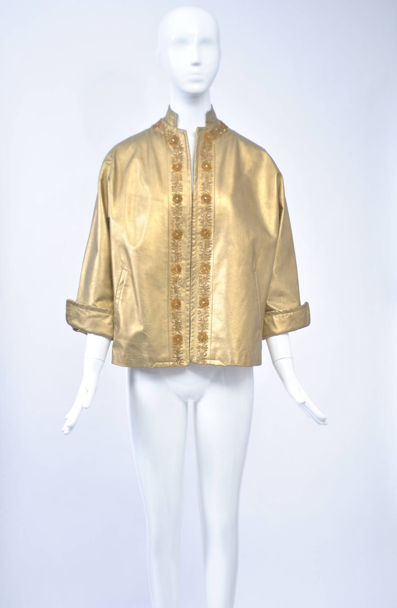 Beaded Gold Leather Jacket In Good Condition In Alford, MA