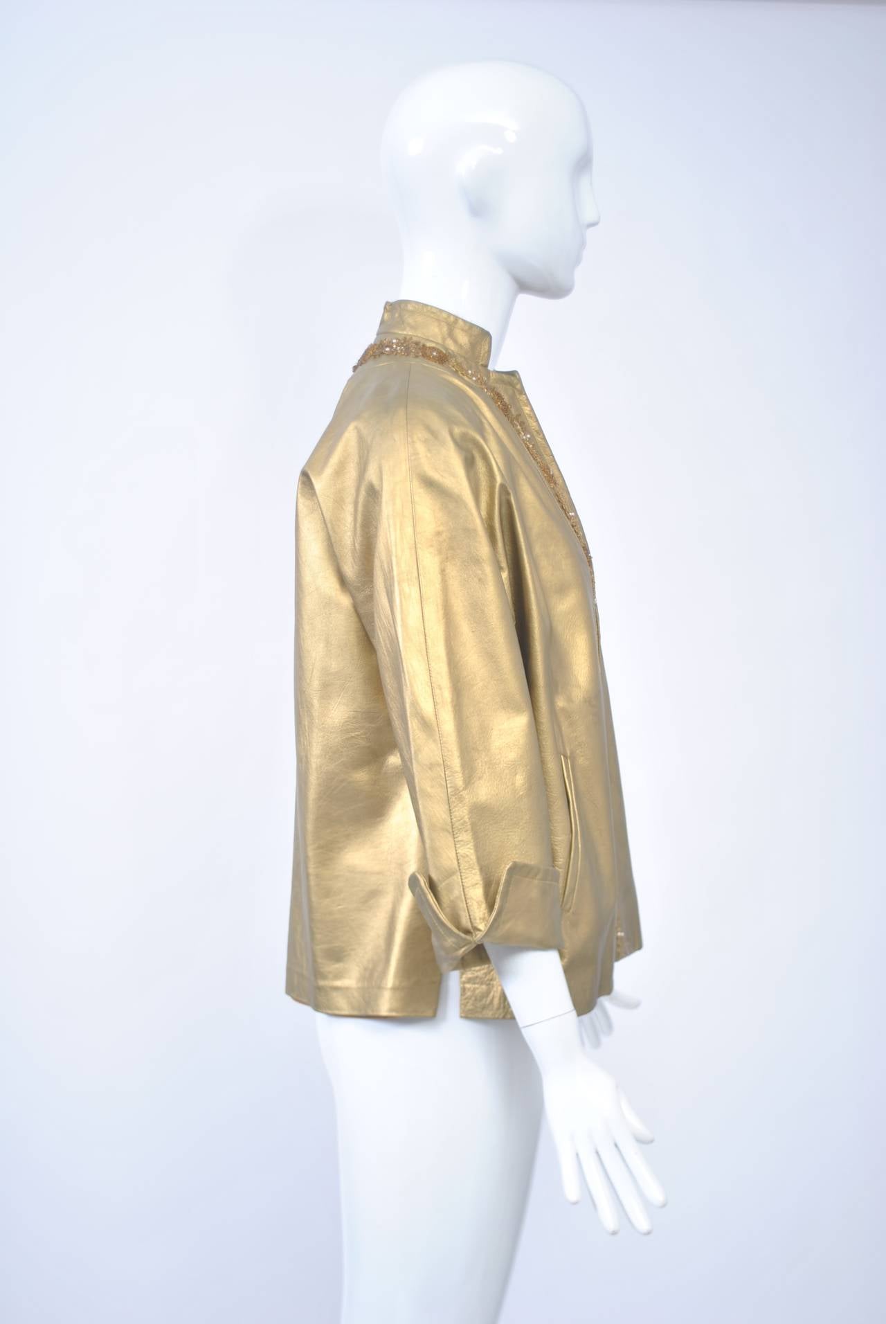 Women's Beaded Gold Leather Jacket
