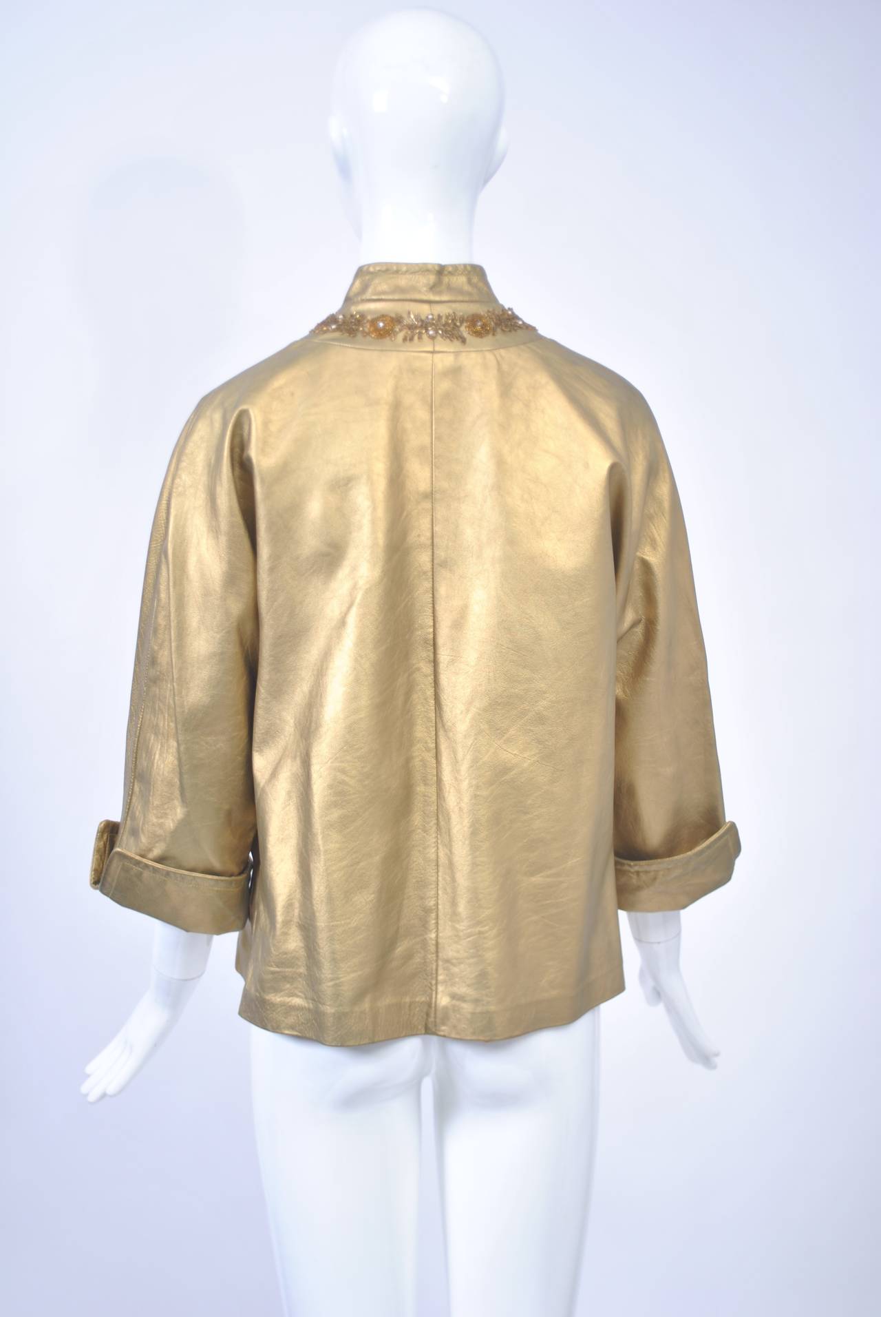 Beaded Gold Leather Jacket 1