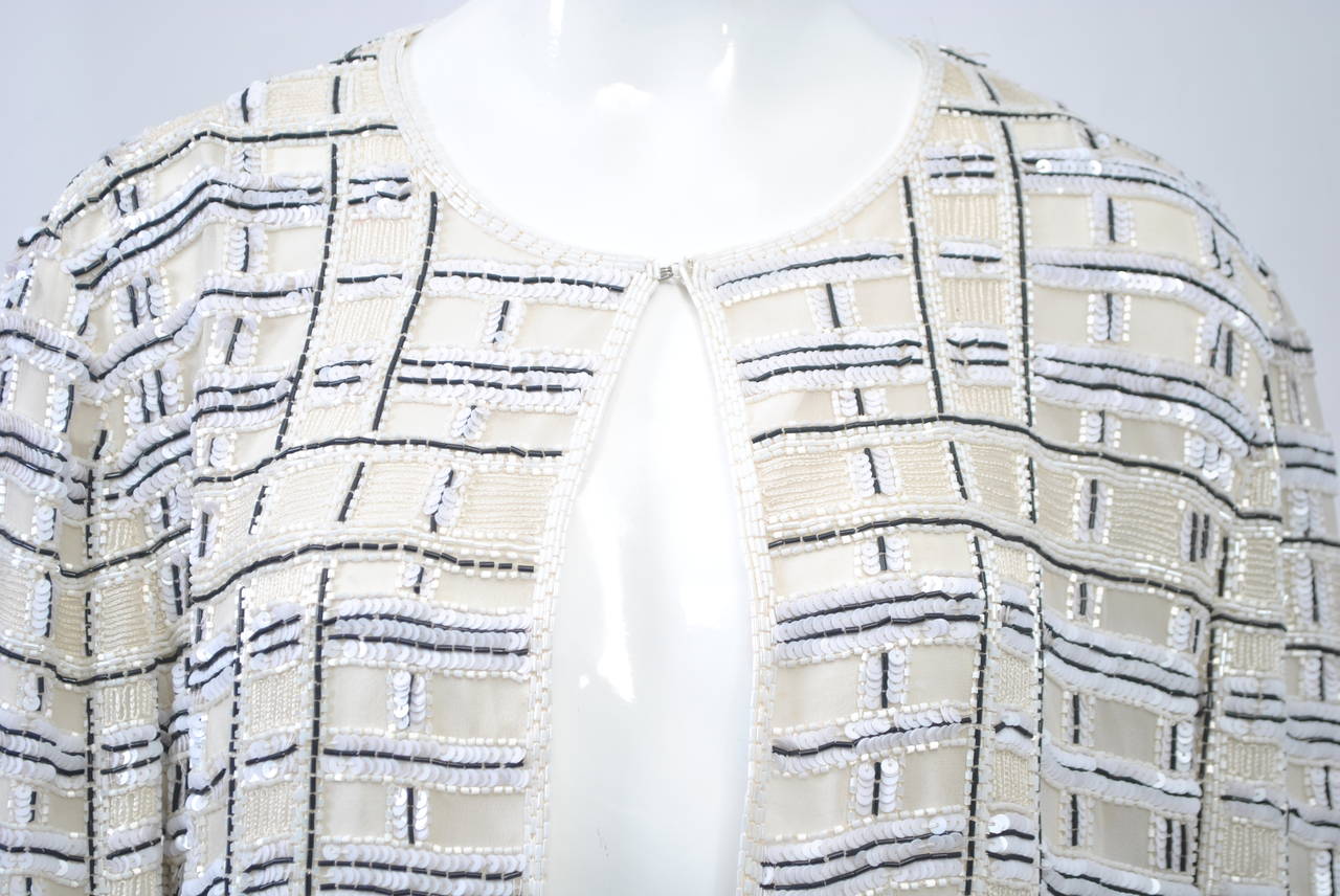 White and black Beaded Cardigan In Excellent Condition In Alford, MA