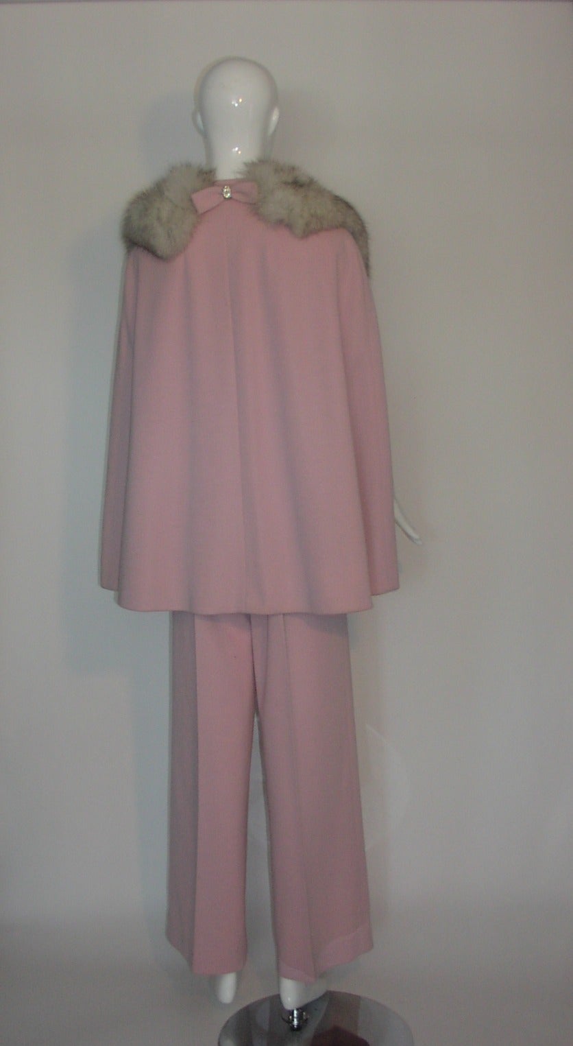 Lilli Ann Pink Pants Suit with Fox In Excellent Condition In Alford, MA