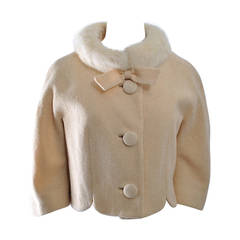 Vintage Lilli Ann White Wool Jacket with Mink Collar