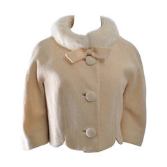 Retro Lilli Ann White Wool Jacket with Mink Collar