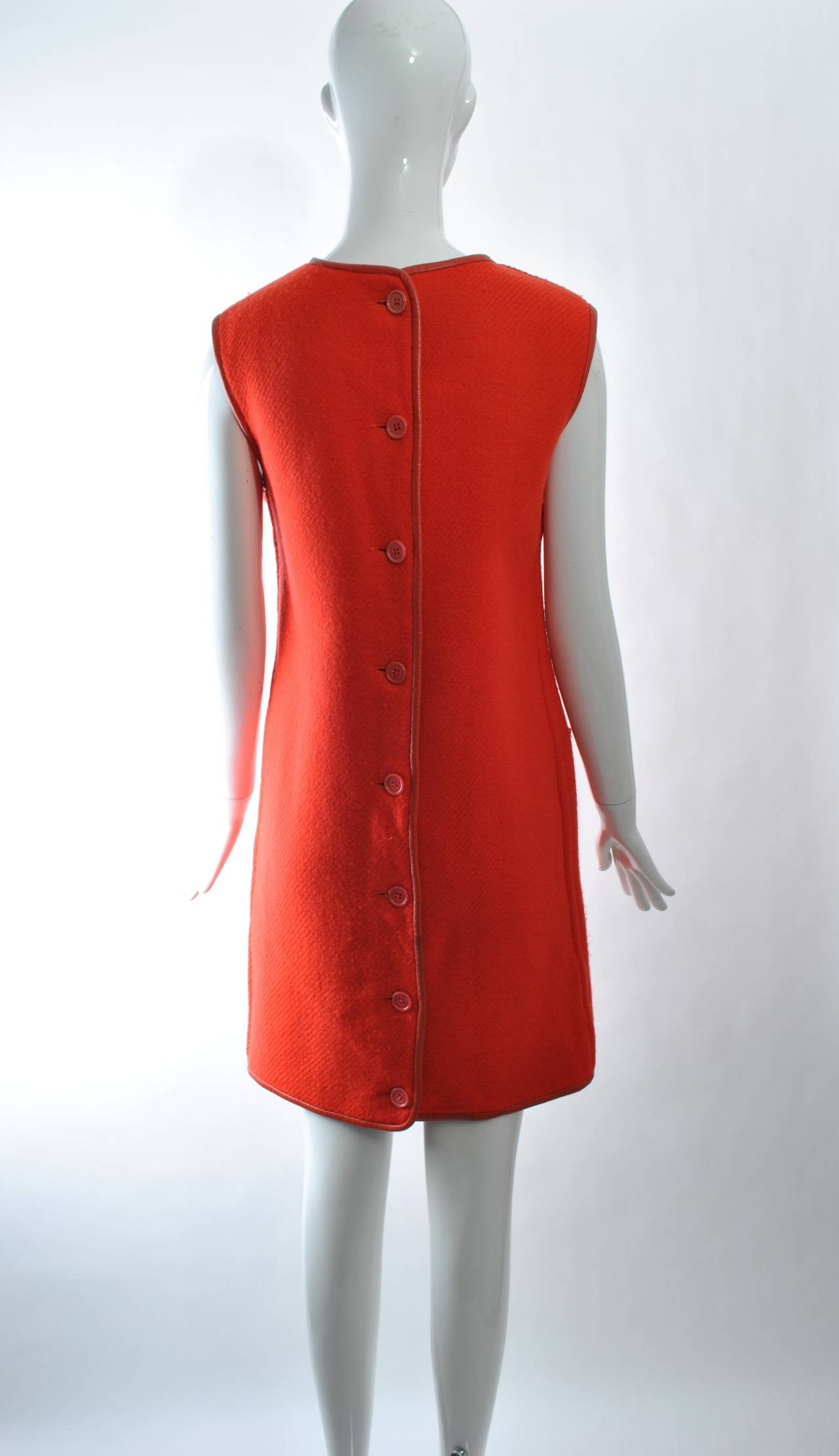 1960s Reversible Wool Dress w/Leather Trim In Excellent Condition For Sale In Alford, MA