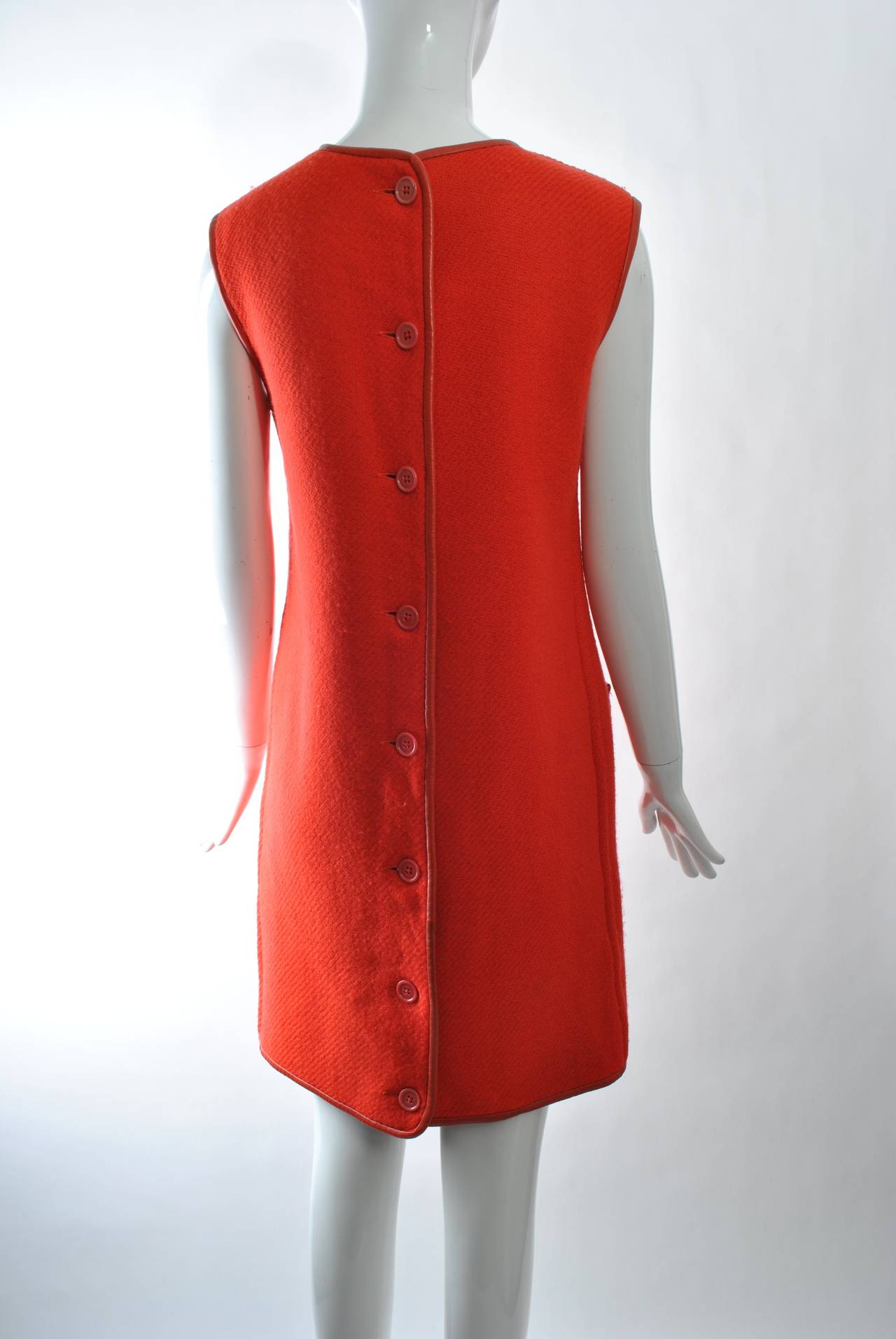 1960s Reversible Wool Dress w/Leather Trim For Sale 1