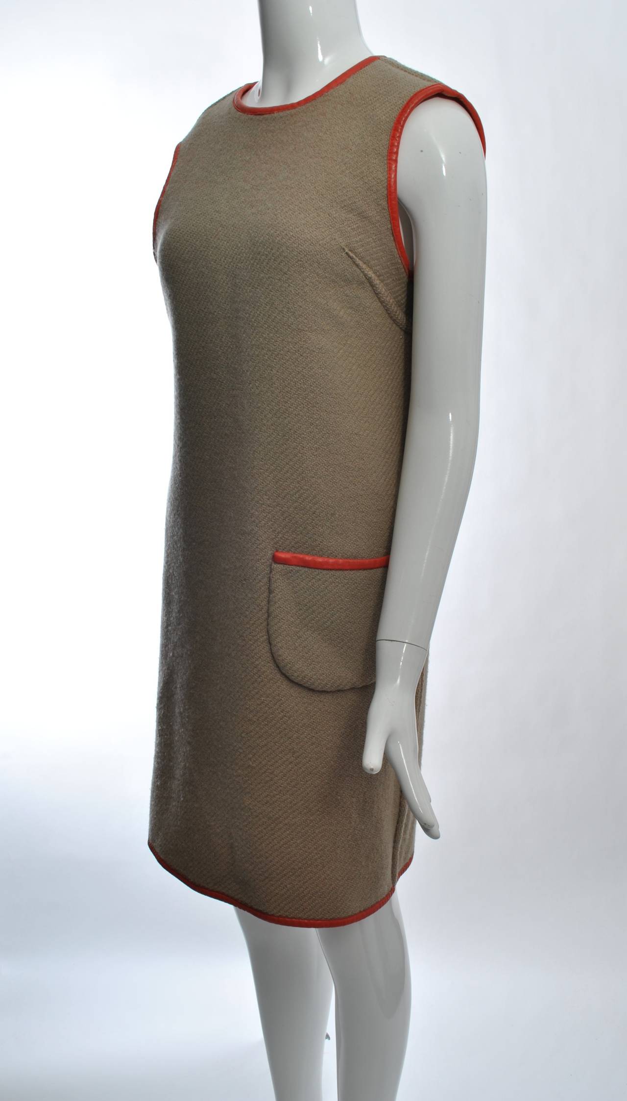 1960s Reversible Wool Dress w/Leather Trim For Sale 3