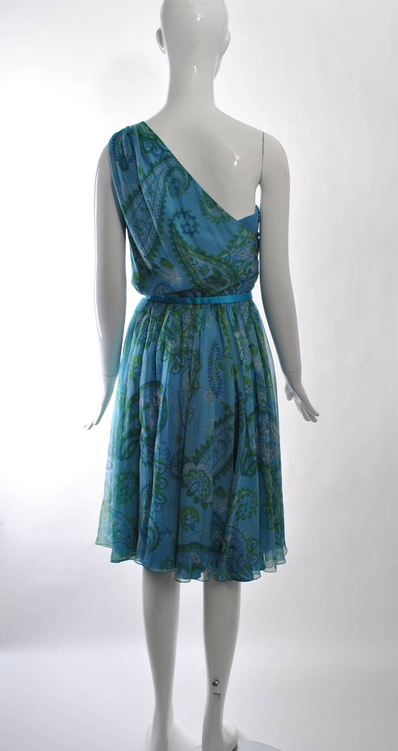 Dior Paisley Chiffon One-Shoulder Dress In Good Condition In Alford, MA