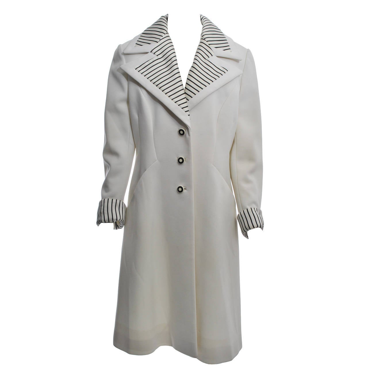 Lilli Ann White Coat w/Striped Detail, Large Size