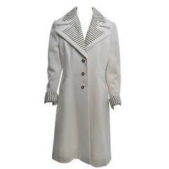 Retro Lilli Ann White Coat w/Striped Detail, Large Size