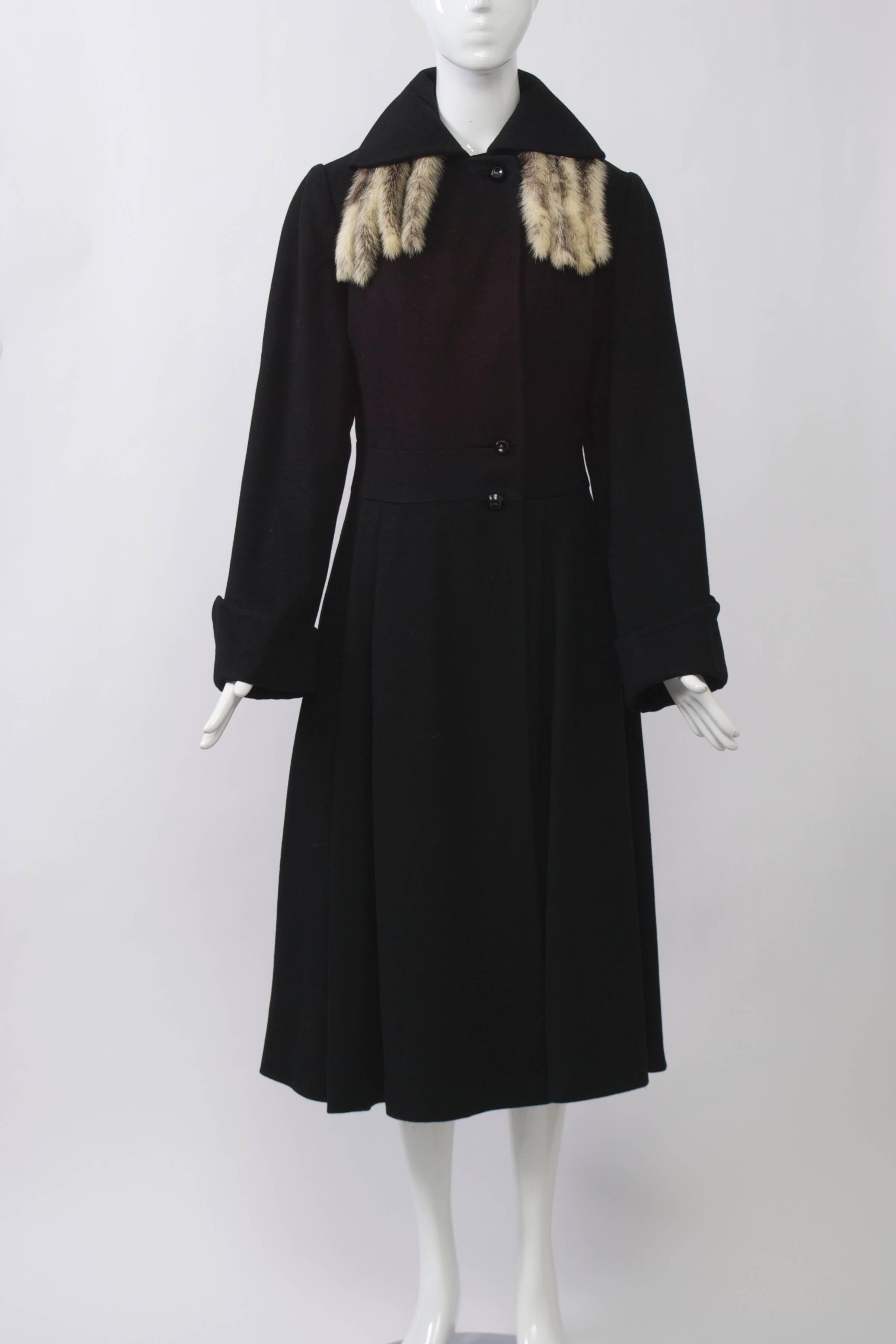 1940s Black Coat with Fur Tails In Excellent Condition In Alford, MA