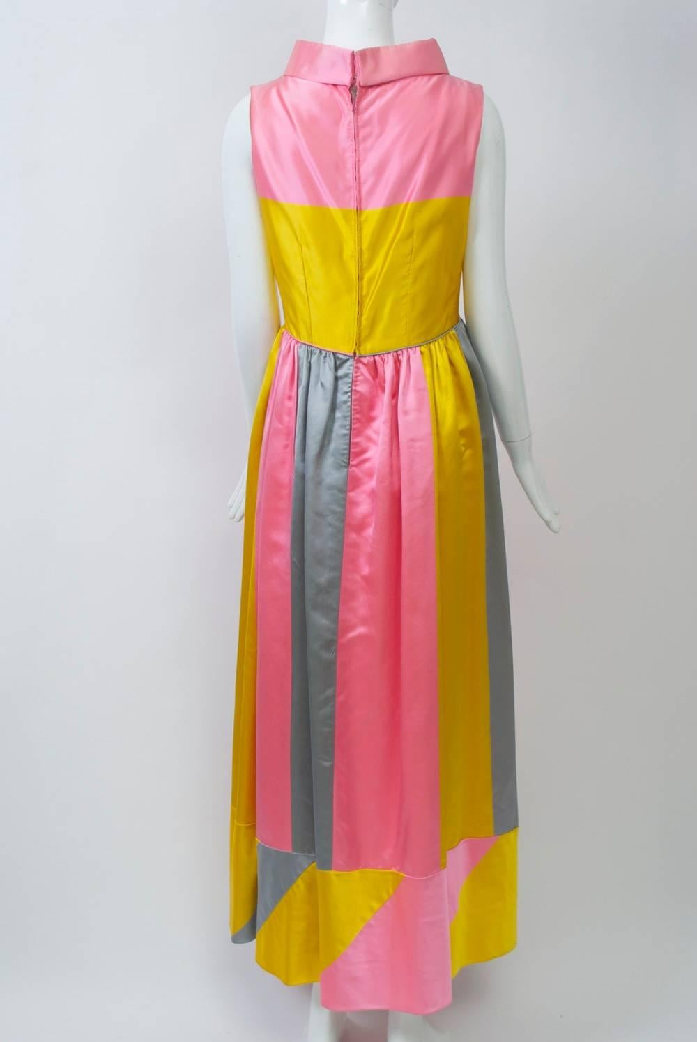 1960s Colorblock Satin Gown and Stole 1