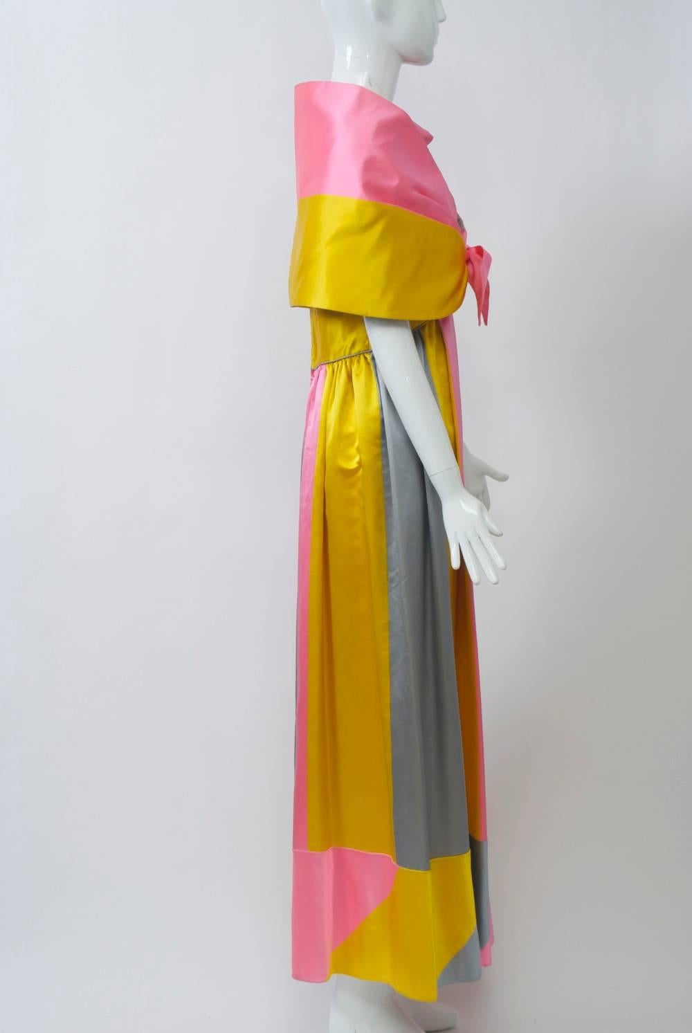 Orange 1960s Colorblock Satin Gown and Stole