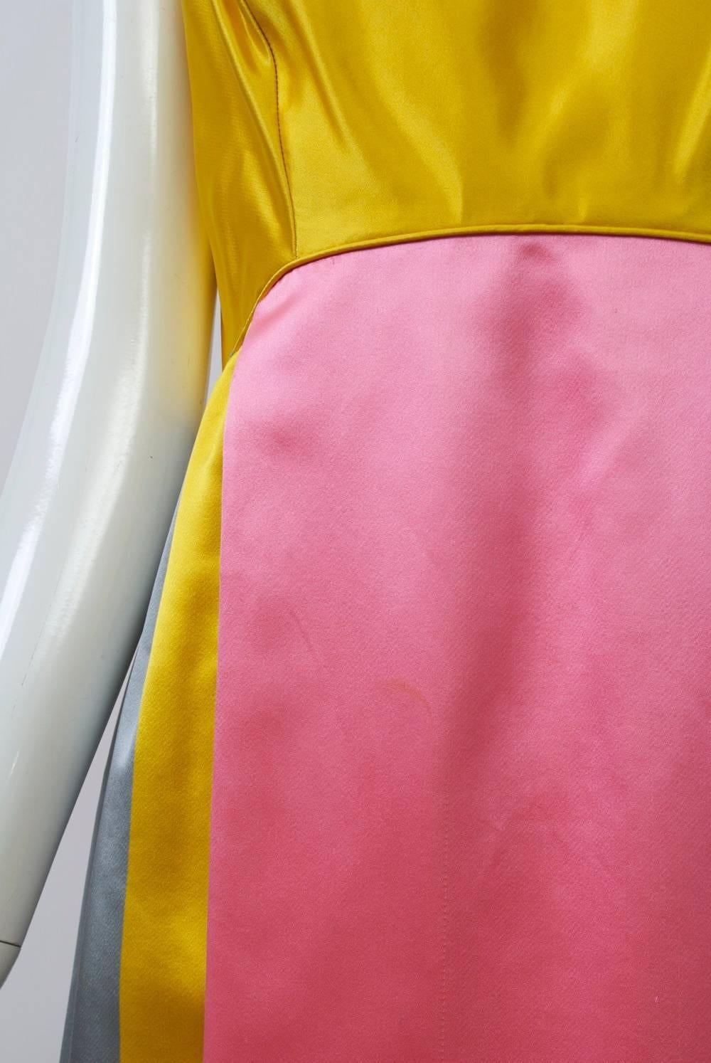 1960s Colorblock Satin Gown and Stole 3