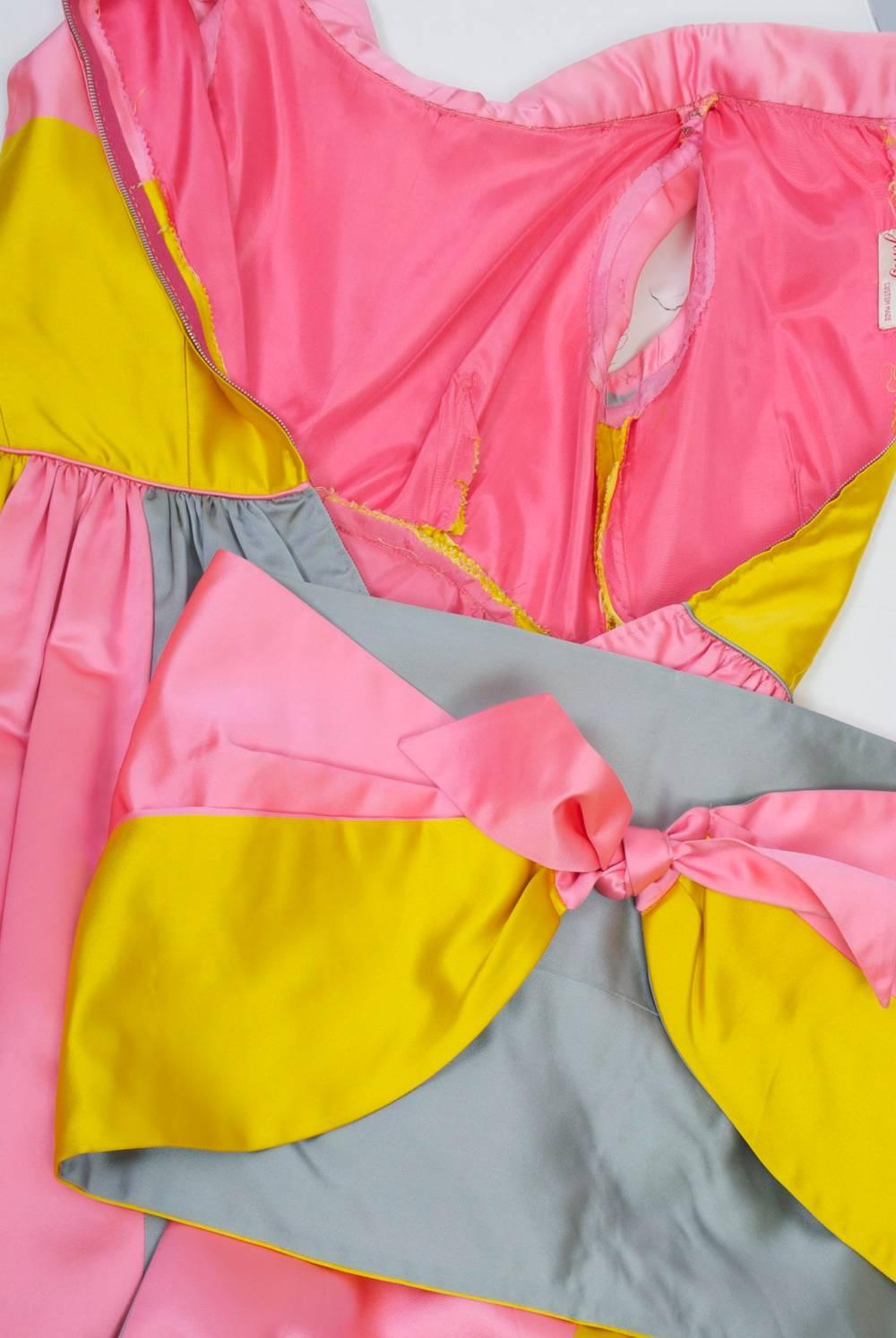 1960s Colorblock Satin Gown and Stole 4