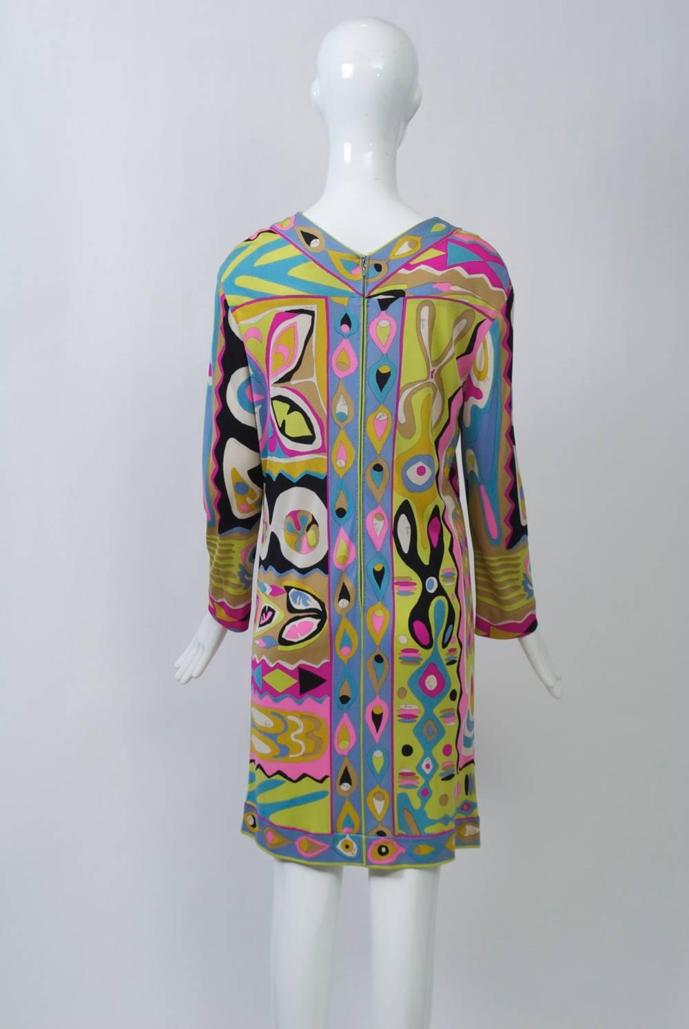 Brown Pucci c. 1970 Abstract Print Dress