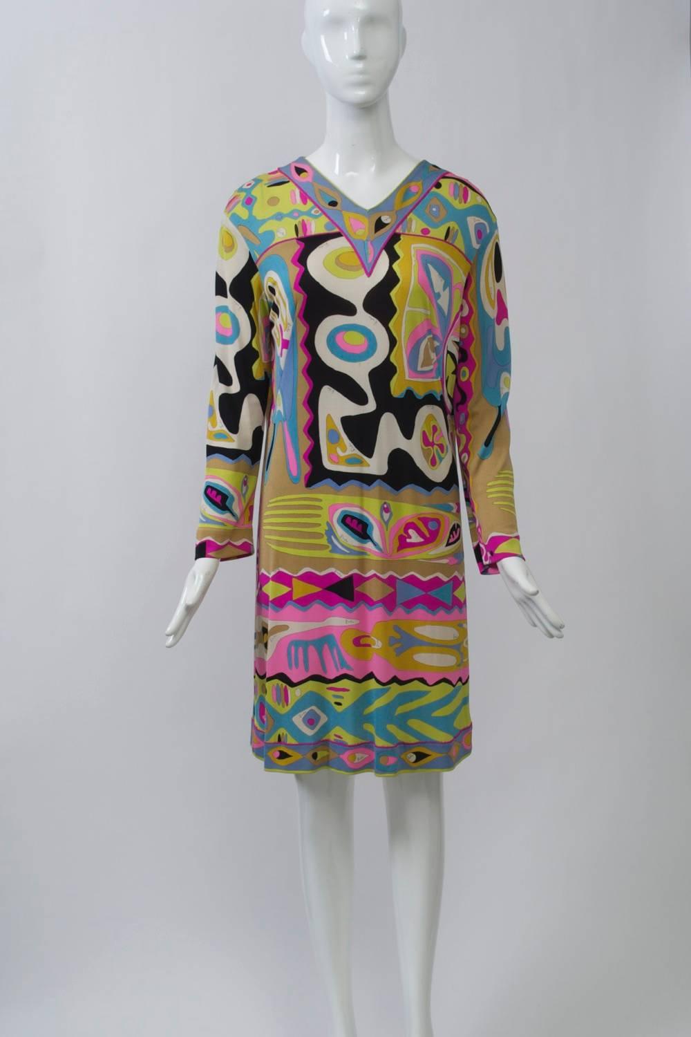 Pucci c. 1970 Abstract Print Dress In Excellent Condition In Alford, MA