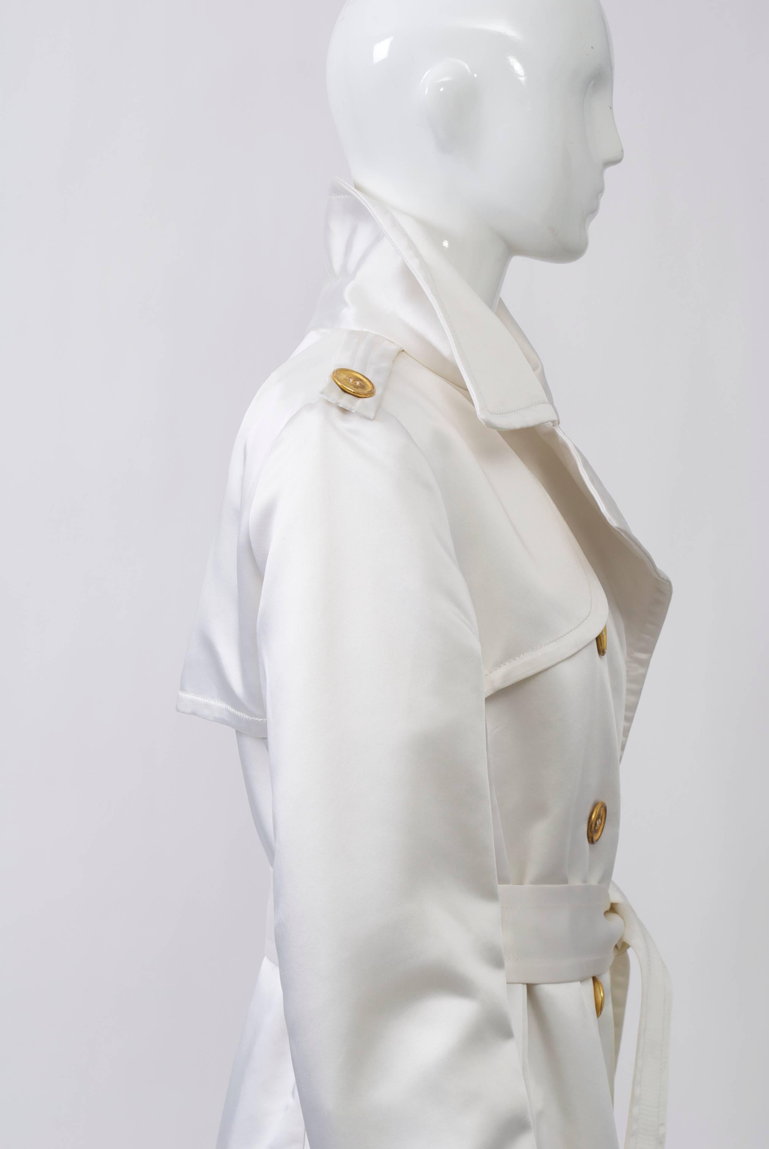 Gray 1970s White Satin Evening Coat