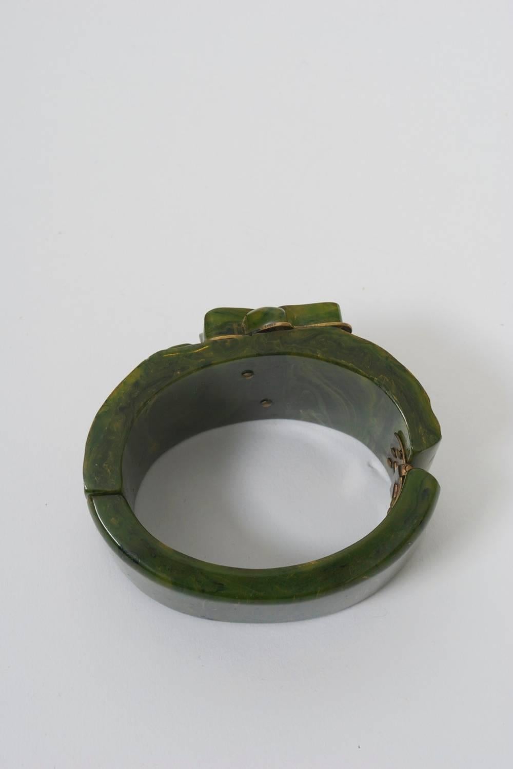 Bakelite Green Hinged Bangle 3