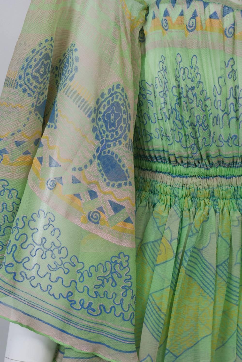 Zandra Rhodes Green Print Gown In Excellent Condition In Alford, MA